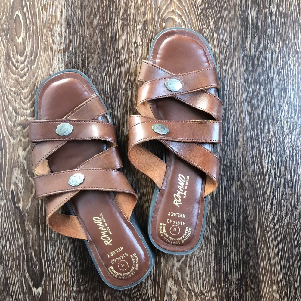 Romano heeled brown leather sandals
